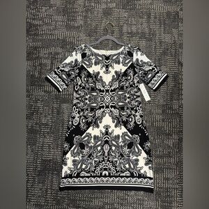 NWT-Eliza J Black and White Ornate Mini Dress